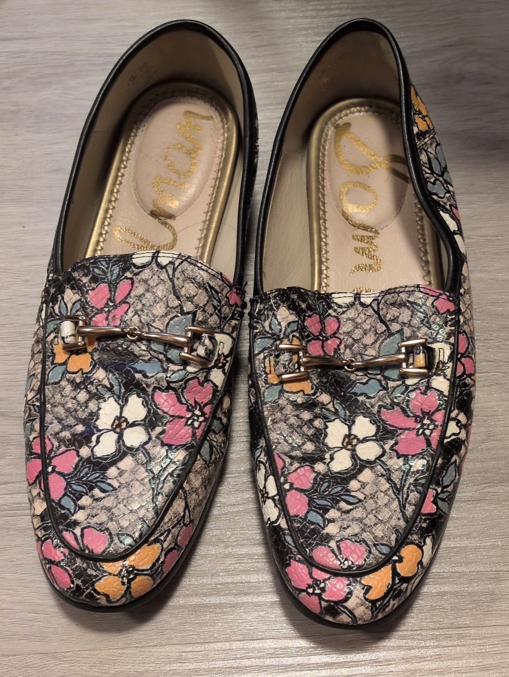 Sam Edelman Floral Print Loafers with Gold Detailing